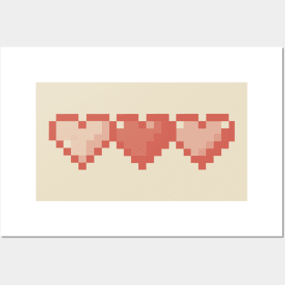 Beige Hearts in a Row Pixel Art Posters and Art